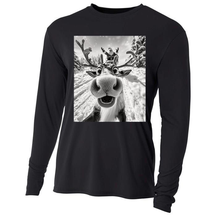 Funny Reindeer Selfie Christmas Cooling Performance Long Sleeve Crew