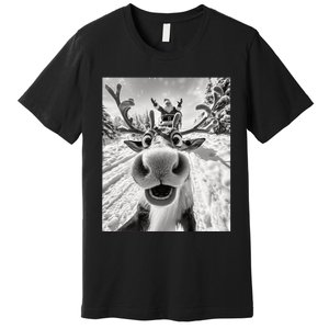 Funny Reindeer Selfie Christmas Premium T-Shirt