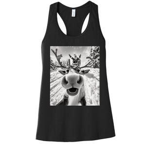 Funny Reindeer Selfie Christmas Women's Racerback Tank