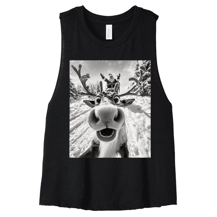 Funny Reindeer Selfie Christmas Women's Racerback Cropped Tank