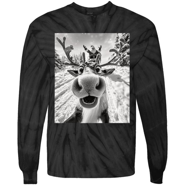 Funny Reindeer Selfie Christmas Tie-Dye Long Sleeve Shirt