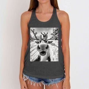 Funny Reindeer Selfie Christmas Women's Knotted Racerback Tank