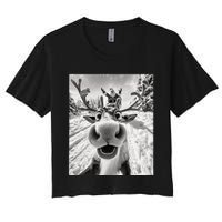 Funny Reindeer Selfie Christmas Women's Crop Top Tee