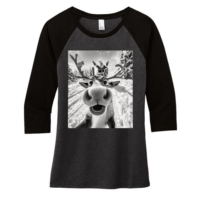 Funny Reindeer Selfie Christmas Women's Tri-Blend 3/4-Sleeve Raglan Shirt