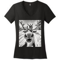 Funny Reindeer Selfie Christmas Women's V-Neck T-Shirt