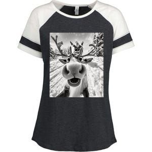 Funny Reindeer Selfie Christmas Enza Ladies Jersey Colorblock Tee