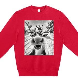 Funny Reindeer Selfie Christmas Premium Crewneck Sweatshirt