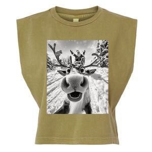 Funny Reindeer Selfie Christmas Garment-Dyed Women's Muscle Tee