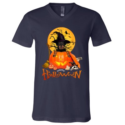 Funny Rottweiler Spooky Halloween V-Neck T-Shirt