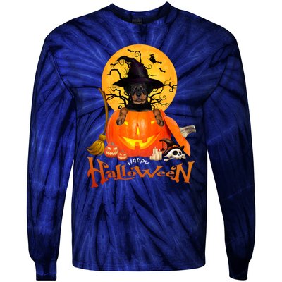 Funny Rottweiler Spooky Halloween Tie-Dye Long Sleeve Shirt