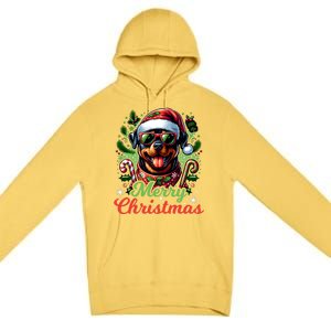 Festive Rottweiler Santa Hat Cheerful Christmas Dog Xmas Premium Pullover Hoodie