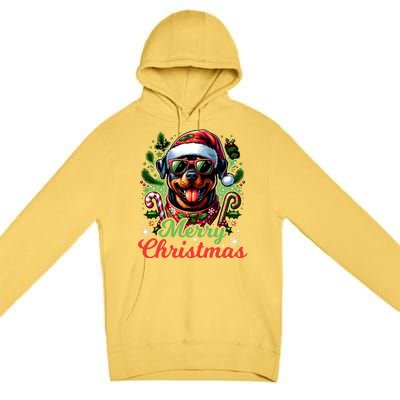 Festive Rottweiler Santa Hat Cheerful Christmas Dog Xmas Premium Pullover Hoodie