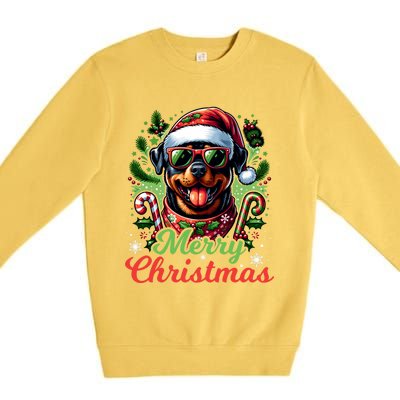 Festive Rottweiler Santa Hat Cheerful Christmas Dog Xmas Premium Crewneck Sweatshirt