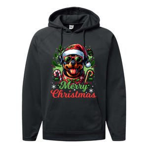 Festive Rottweiler Santa Hat Cheerful Christmas Dog Xmas Performance Fleece Hoodie