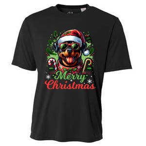 Festive Rottweiler Santa Hat Cheerful Christmas Dog Xmas Cooling Performance Crew T-Shirt