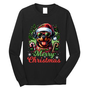 Festive Rottweiler Santa Hat Cheerful Christmas Dog Xmas Long Sleeve Shirt