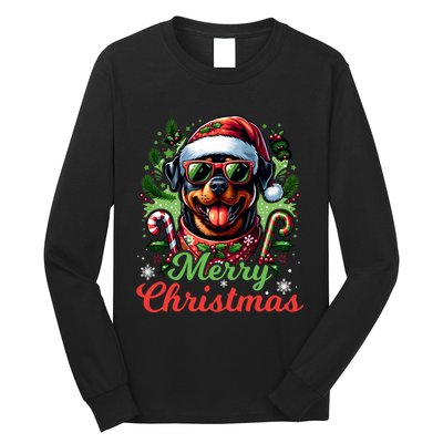 Festive Rottweiler Santa Hat Cheerful Christmas Dog Xmas Long Sleeve Shirt