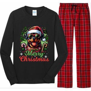 Festive Rottweiler Santa Hat Cheerful Christmas Dog Xmas Long Sleeve Pajama Set