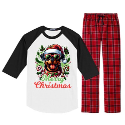 Festive Rottweiler Santa Hat Cheerful Christmas Dog Xmas Raglan Sleeve Pajama Set