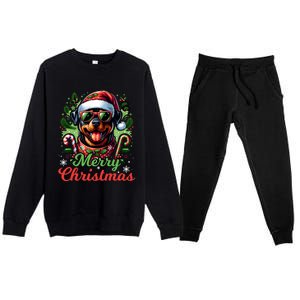 Festive Rottweiler Santa Hat Cheerful Christmas Dog Xmas Premium Crewneck Sweatsuit Set