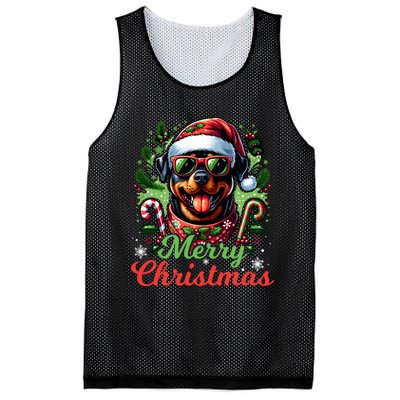 Festive Rottweiler Santa Hat Cheerful Christmas Dog Xmas Mesh Reversible Basketball Jersey Tank