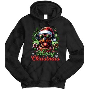 Festive Rottweiler Santa Hat Cheerful Christmas Dog Xmas Tie Dye Hoodie