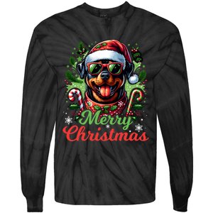 Festive Rottweiler Santa Hat Cheerful Christmas Dog Xmas Tie-Dye Long Sleeve Shirt