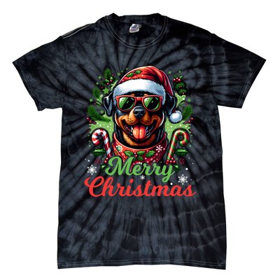 Festive Rottweiler Santa Hat Cheerful Christmas Dog Xmas Tie-Dye T-Shirt