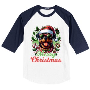 Festive Rottweiler Santa Hat Cheerful Christmas Dog Xmas Baseball Sleeve Shirt