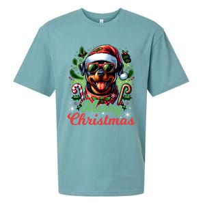 Festive Rottweiler Santa Hat Cheerful Christmas Dog Xmas Sueded Cloud Jersey T-Shirt