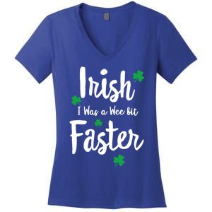 Funny Running St Paddys Day Irish I Was A Wee Bit Faster Funny Gift Women's V-Neck T-Shirt