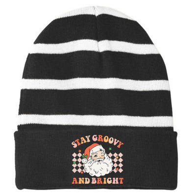 Festive Retro Santa Christmas Holiday Sweater Striped Beanie with Solid Band