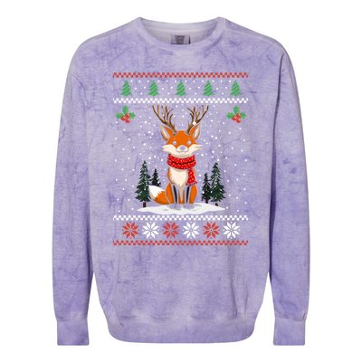 Fox Reindeer Santa Ugly Christmas Sweater Xmas Gift Colorblast Crewneck Sweatshirt