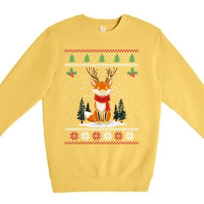 Fox Reindeer Santa Ugly Christmas Sweater Xmas Gift Premium Crewneck Sweatshirt