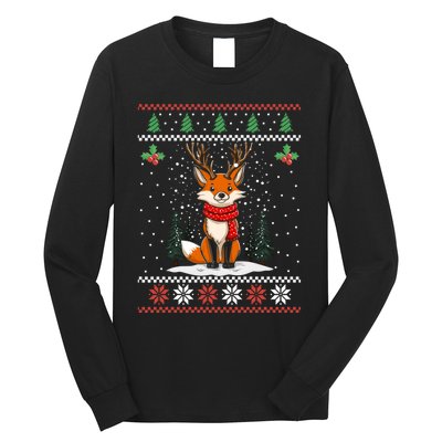 Fox Reindeer Santa Ugly Christmas Sweater Xmas Gift Long Sleeve Shirt