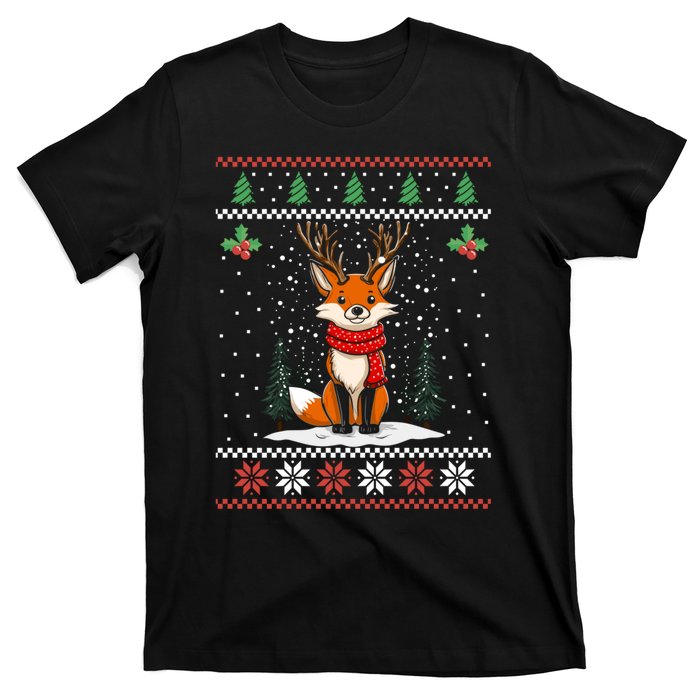 Fox Reindeer Santa Ugly Christmas Sweater Xmas Gift T-Shirt