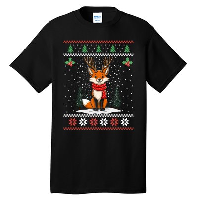 Fox Reindeer Santa Ugly Christmas Sweater Xmas Gift Tall T-Shirt