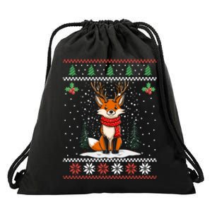 Fox Reindeer Santa Ugly Christmas Sweater Xmas Gift Drawstring Bag