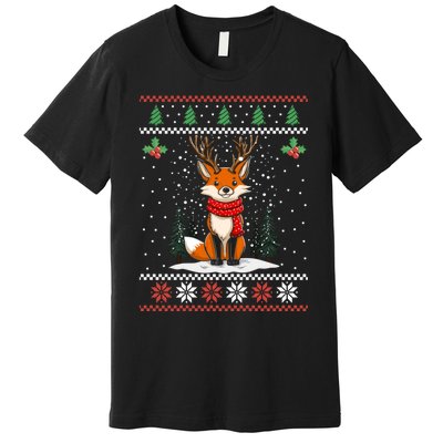 Fox Reindeer Santa Ugly Christmas Sweater Xmas Gift Premium T-Shirt