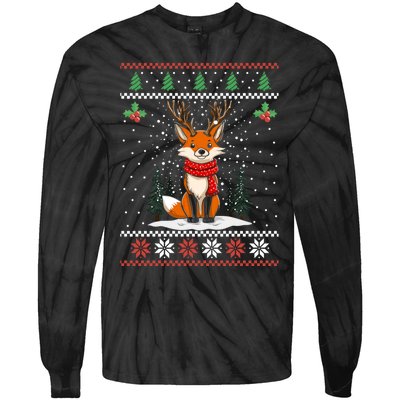 Fox Reindeer Santa Ugly Christmas Sweater Xmas Gift Tie-Dye Long Sleeve Shirt