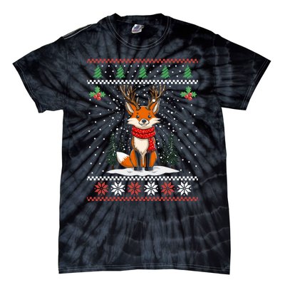 Fox Reindeer Santa Ugly Christmas Sweater Xmas Gift Tie-Dye T-Shirt