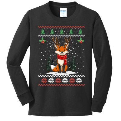 Fox Reindeer Santa Ugly Christmas Sweater Xmas Gift Kids Long Sleeve Shirt