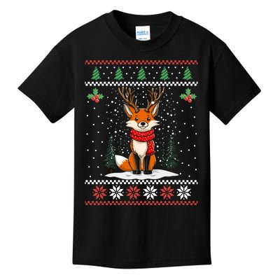 Fox Reindeer Santa Ugly Christmas Sweater Xmas Gift Kids T-Shirt