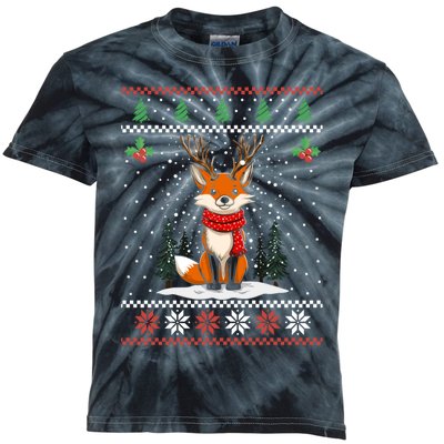 Fox Reindeer Santa Ugly Christmas Sweater Xmas Gift Kids Tie-Dye T-Shirt