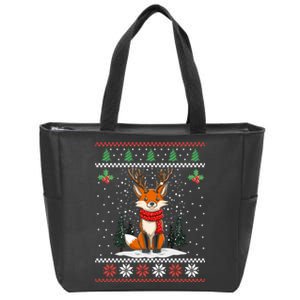 Fox Reindeer Santa Ugly Christmas Sweater Xmas Gift Zip Tote Bag