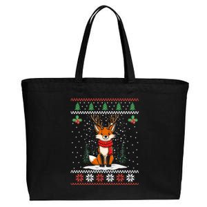 Fox Reindeer Santa Ugly Christmas Sweater Xmas Gift Cotton Canvas Jumbo Tote