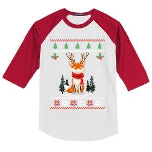 Fox Reindeer Santa Ugly Christmas Sweater Xmas Gift Kids Colorblock Raglan Jersey