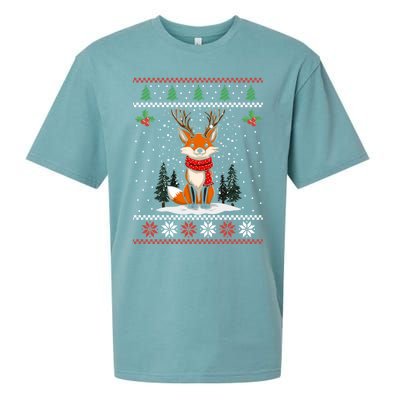 Fox Reindeer Santa Ugly Christmas Sweater Xmas Gift Sueded Cloud Jersey T-Shirt