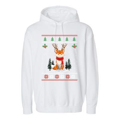 Fox Reindeer Santa Ugly Christmas Sweater Xmas Gift Garment-Dyed Fleece Hoodie