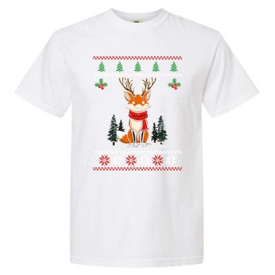 Fox Reindeer Santa Ugly Christmas Sweater Xmas Gift Garment-Dyed Heavyweight T-Shirt